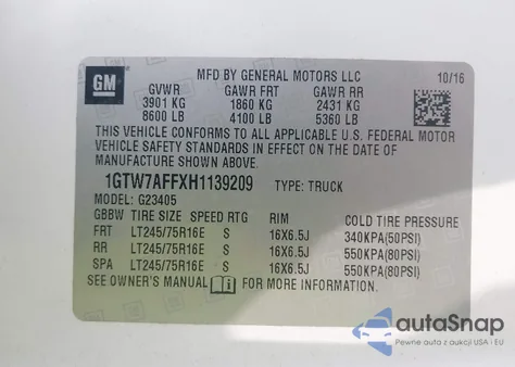2017 GMC Savana 2500 G2500 from USA, damaged, VIN 1GTW7AFFXH1339209